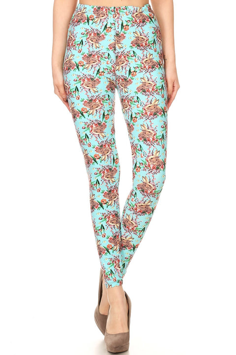 Women's Regular Easter Garden Rabbits Pattern Printed Leggings