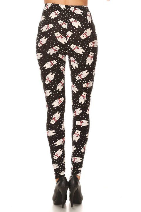 Women's Regular Polar Bear Snow Pattern Printed Leggings