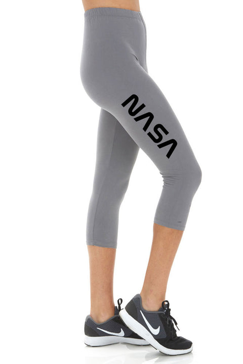 Women's NASA Letter Printed Buttery Soft Peach Skin Cropped Capri Leggings - Regular Plus and 3X5X