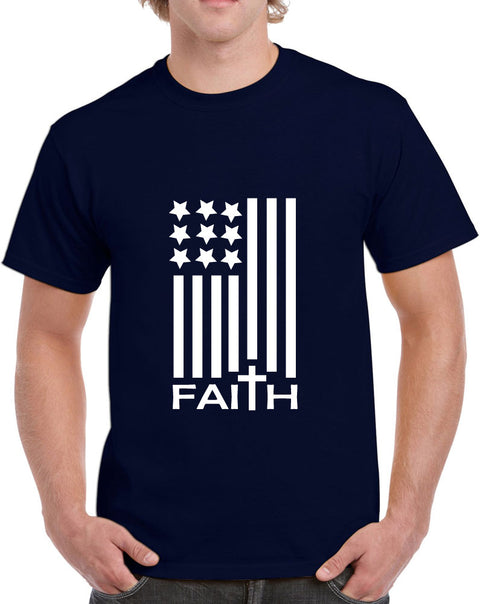 American Flag with Faith Design Heavy Cotton Classic Fit Round Neck Short Sleeve T-Shirts – S ~ 3XL