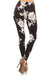 Women's Regular White Big Rose Floral Pattern Printed Leggings - Black White