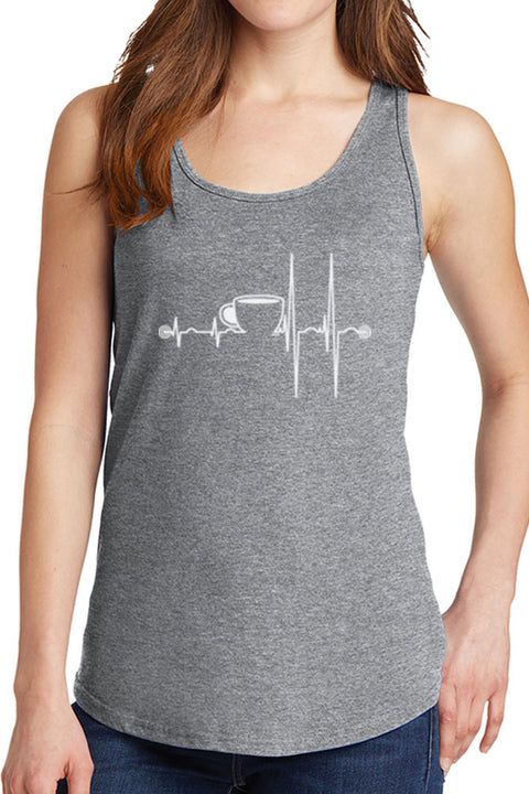 Women's Heartbeat with Coffee Core Cotton Tank Tops -XS~4XL