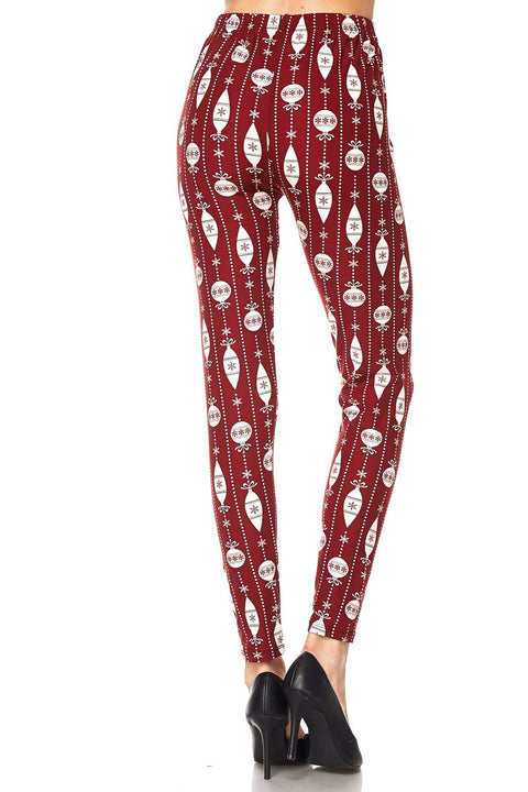 Women's Regular Red White Christmas Bell Deco Pattern Printed Leggings