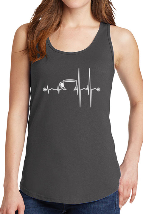 Women's Heartbeat with Coffee Core Cotton Tank Tops -XS~4XL