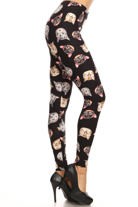 Women's Regular Allove Cat Faces Pattern Printed Leggings