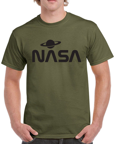 NASA with Saturn Design Heavy Cotton Classic Fit Round Neck Short Sleeve T-Shirts – S ~ 3XL