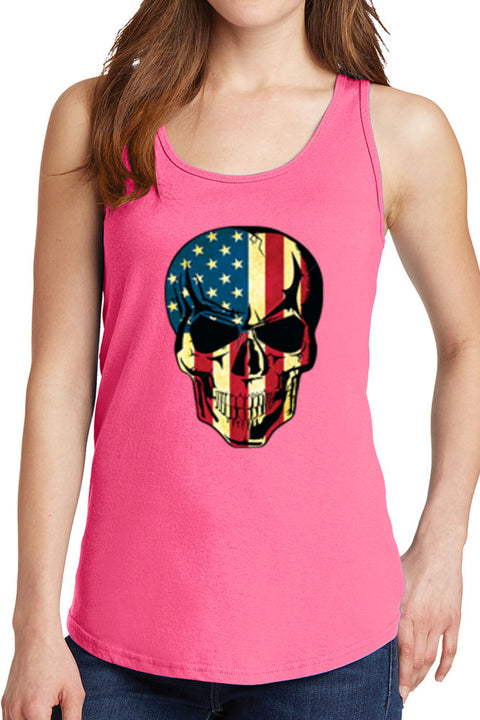 Women's American Skull Flag Core Cotton Tank Tops -XS~4XL