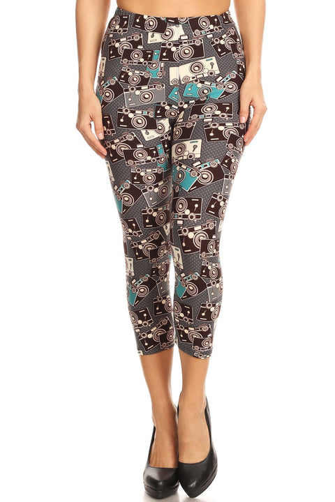 Women's Plus Camera Photography Printed Cropped Capri Leggings
