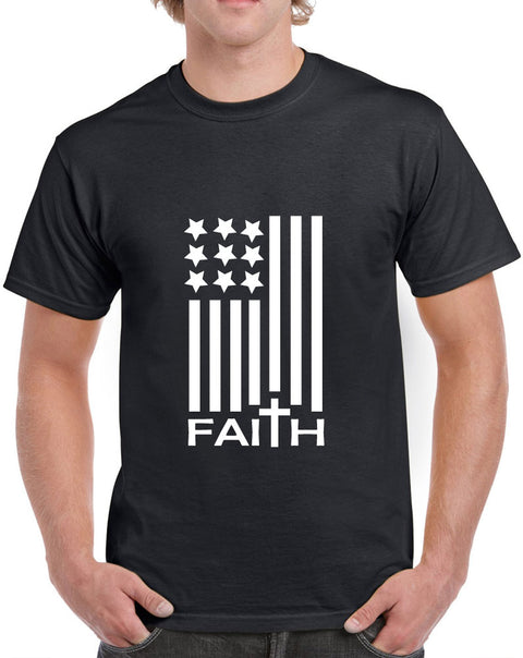 American Flag with Faith Design Heavy Cotton Classic Fit Round Neck Short Sleeve T-Shirts – S ~ 3XL