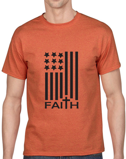 American Flag with Faith Design Heavy Cotton Classic Fit Round Neck Short Sleeve T-Shirts – S ~ 3XL