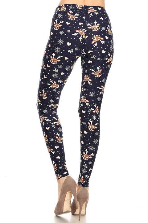Women's Regular Reindeer Snowflake Heart Pattern Printed Leggings