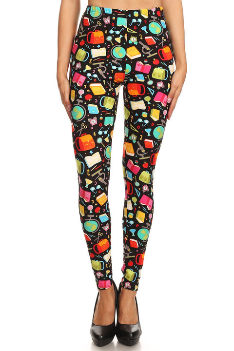 Women's Plus Back to School Pattern Printed Leggings