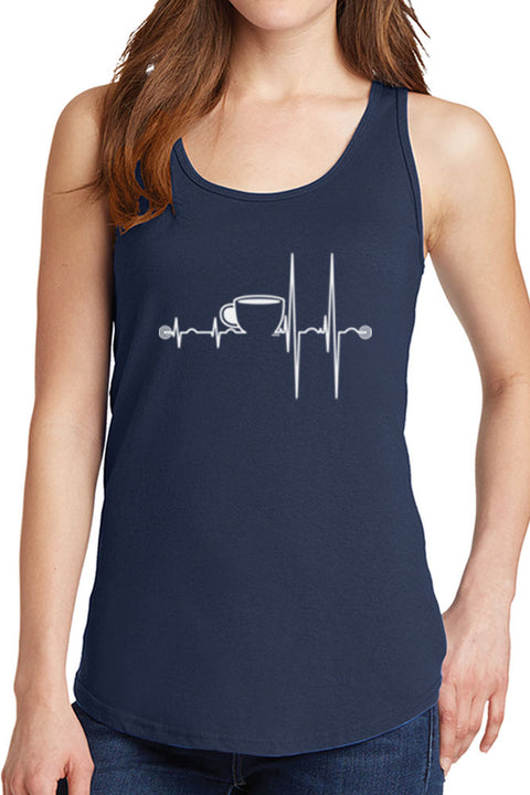 Women's Heartbeat with Coffee Core Cotton Tank Tops -XS~4XL