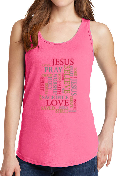 Women's Pray, Jesus, Love Text Core Cotton Tank Tops -XS~4XL