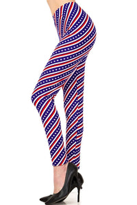 Women's Plus American Flag Diagonal 4th of July Pattern Printed Leggings