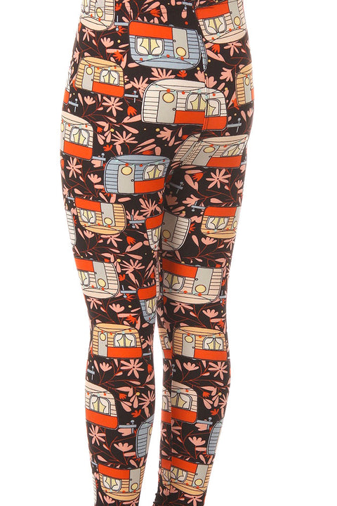 Kid's Trailer Home Camping Pattern Printed Leggings