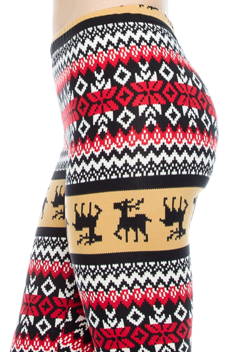 Seasonal Holiday One Size Print Leggings - Mocha Reindeer for PLUS