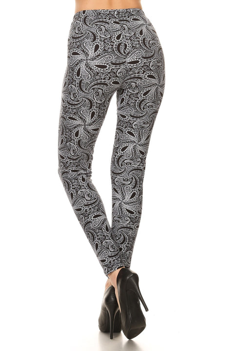 Expert Design Women's Regular Dot & Line Flower Pattern Printed Leggings - Grey Black