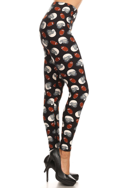 Women's Regular Football Helmet Pattern Printed Leggings