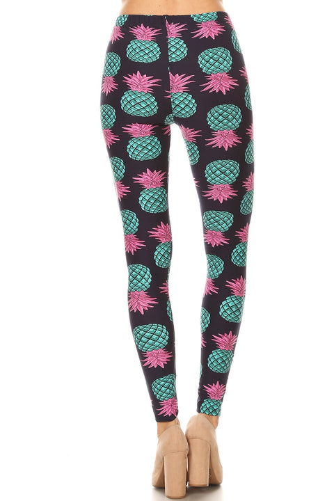 Women's Regular Blue Pineapple Fruit Pattern Printed Leggings