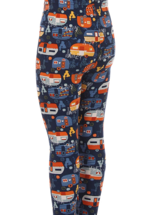 Kid's Blue Orange Camper Vans Pattern Printed Leggings