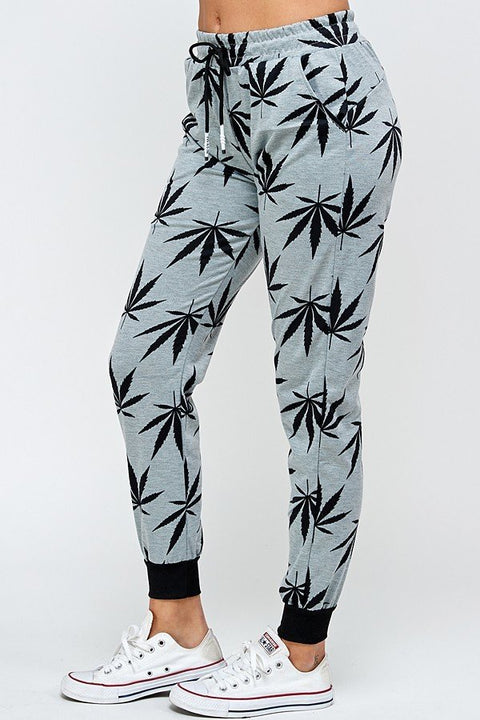 Womens Regular Allover Cannabis Printed Drawstring Joggers with Pockects