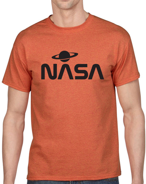 NASA with Saturn Design Heavy Cotton Classic Fit Round Neck Short Sleeve T-Shirts – S ~ 3XL