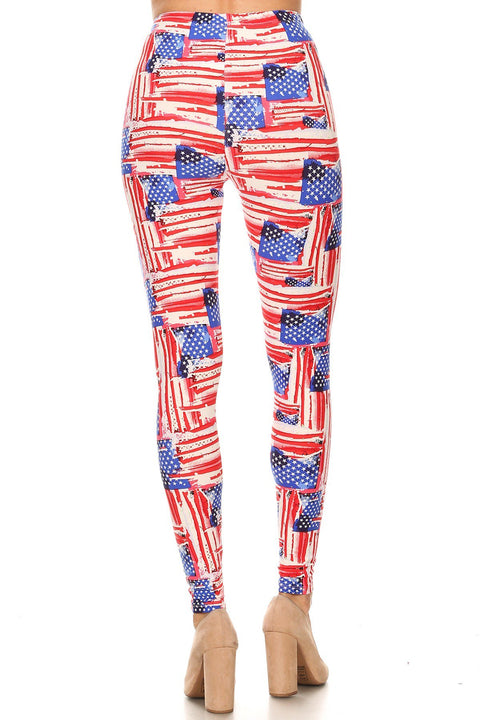Women's 3X 5X American Flag Distressed Look Pattern Print Leggings