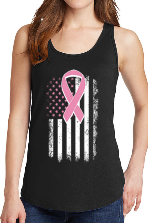 Women's Breast Cancer Flag Core Cotton Tank Tops -XS~4XL