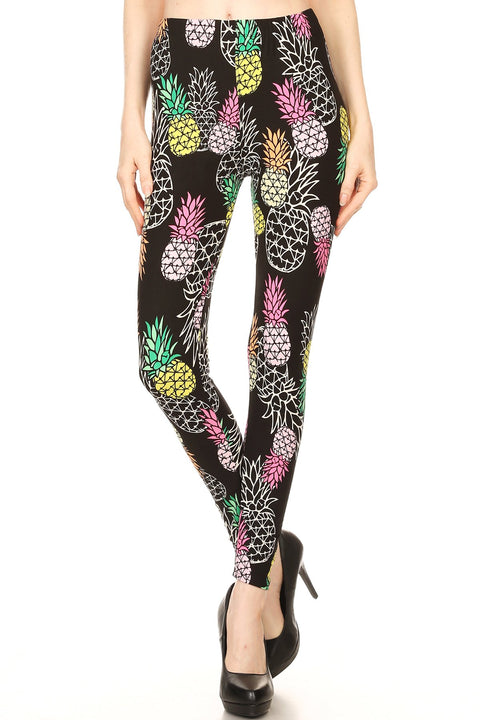 Women's Regular Outlined Pineapple Pattern Printed Leggings