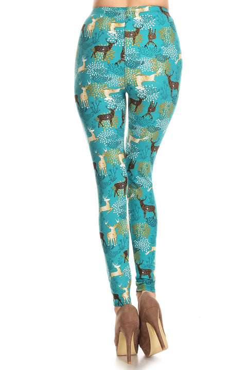 Women's PLUS Deer Pattern Printed Leggings - Christmas Gift