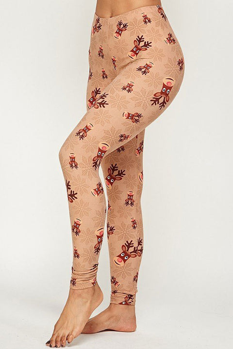 Women's Regular Christmas Deer Pattern Printed Leggings