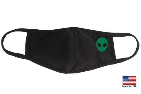 Green Alien Silver Alien Head Reusable Washable Cotton Face Masks - Made in USA