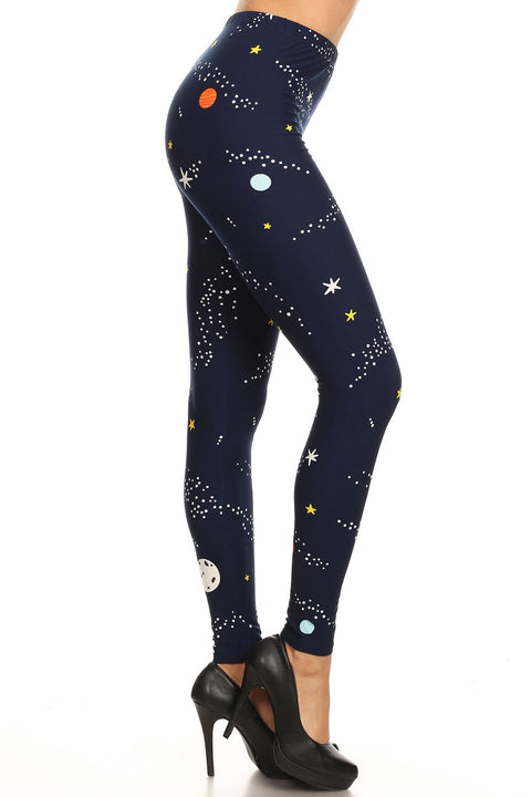 Women's Regular Colorful Planet Space Pattern Printed Leggings