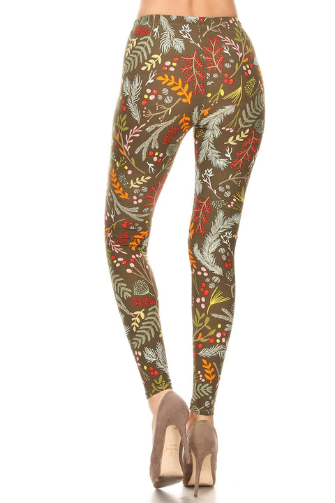 Women's Regular Foliage Autumn Leaf Harvest Pattern Printed Leggings
