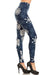 Women's Plus B&W Crochet Flower in Navy Pattern Printed Leggings