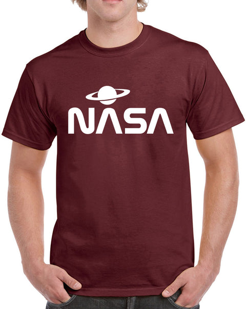 NASA with Saturn Design Heavy Cotton Classic Fit Round Neck Short Sleeve T-Shirts – S ~ 3XL