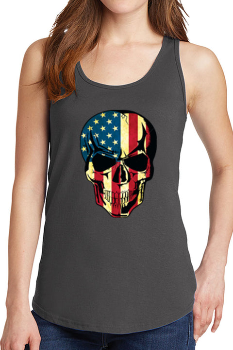 Women's American Skull Flag Core Cotton Tank Tops -XS~4XL