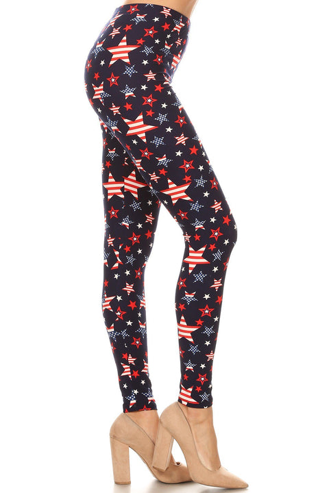 Women's Plus Stars & Stripes American Flag Pattern Printed Leggings