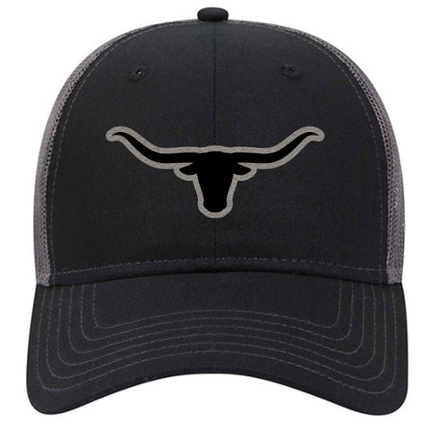 Longhorn Leatherette Patch 6 Panel Low Profile Mesh Back Trucker Hat - For Men and Women