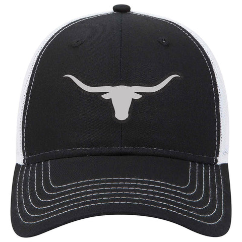 Longhorn Leatherette Patch 6 Panel Low Profile Mesh Back Trucker Hat - For Men and Women