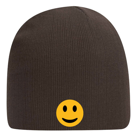 Yellow Happy Face Suede Like Feel Textured Printed Superior Cotton Blend 9" Classic Knit Beanies for Men & Women