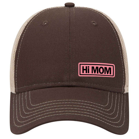 Hi Mom Leatherette Patch 6 Panel Low Profile Mesh Back Trucker Hat for Women