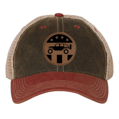 Off Road 4WD Leatherette Patch 6 Panel Unstructured Low Profile Mesh Back Old Favorite Trucker Caps - For Men and Women