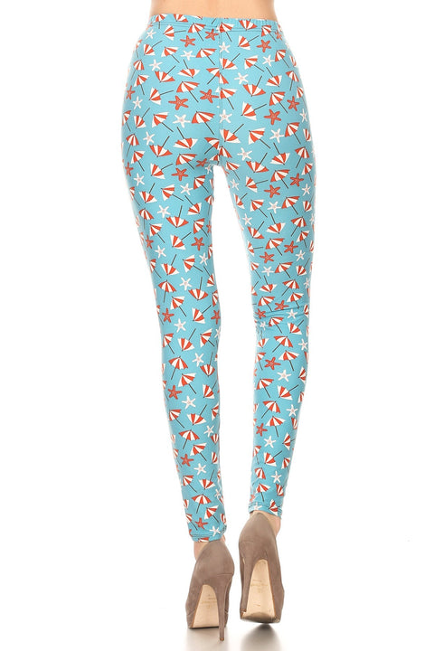 Women's Plus colorful Beach Umbrella Starfish Pattern Printed Leggings