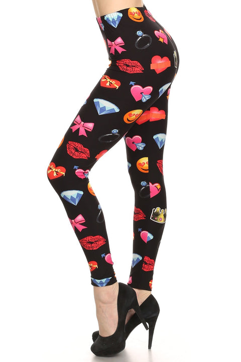 Women's Plus Emoji Heart Lips Pattern Printed Leggings