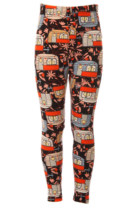 Kid's Trailer Home Camping Pattern Printed Leggings