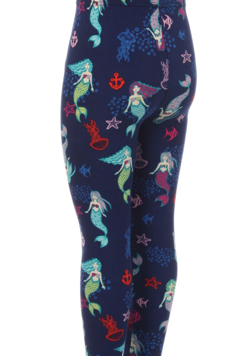 Girls Mermaid & Fish Pattern Printed Leggings