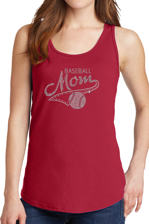 Women's Baseball Mom Rhinestone Core Cotton Tank Tops -XS~4XL