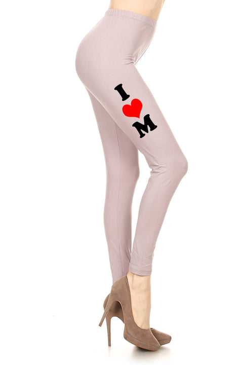 Women's Mother's Day I Heart Mom Design Printed Leggings for Regular Plus 3X5X